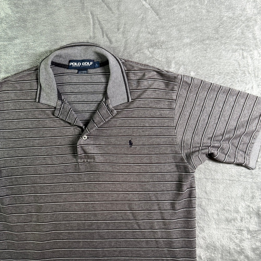 VTG Y2K Polo Golf Ralph Lauren Striped Polo Shirt Golf Casual Gray Size L